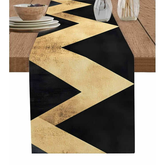 Table Runner Abstract Gold Black Mountain Table Decoration for Kitchen Dinning Modern Table Decoration for Indoor Outdoor Party Wedding Decor 13x90inch