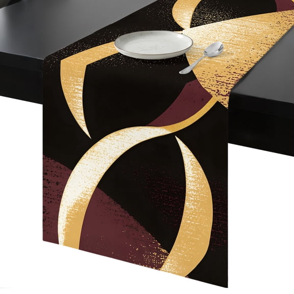 Table Runner Abstract Gold Black Striped Decorative Dining Table Runner Modern Kitchen Table Decoration for Home, Holiday and Party Use 13x36 Inch