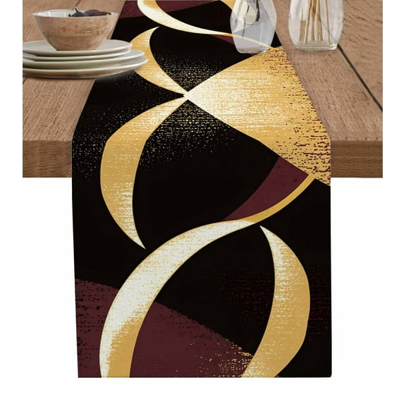 Table Runner Abstract Gold Black Striped Table Decoration for Kitchen Dinning Modern Table Decoration for Indoor Outdoor Party Wedding Decor 13x90inch