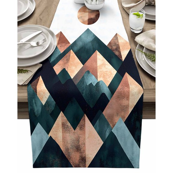 Table Runner Abstract Gold Green Mountain Moon Table Decoration for Kitchen Dinning Modern Art Table Decoration for Indoor Outdoor Party Wedding Decor 13x90inch
