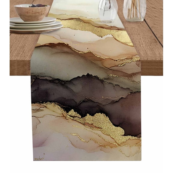 Table Runner Abstract Golden Black Marble Texture Table Decoration for Kitchen Dinning Modern Art Table Decoration for Indoor Outdoor Party Wedding Decor 13x90inch