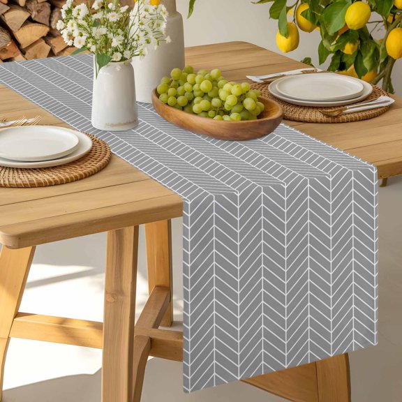 Table Runner Abstract Gray White Herringbone Texture Dresser Scarves 13x36 Inch,Linen Table Runners Chevron Pattern Tablerunner for Home Dining Indoor Outdoor Wedding Party Tabletop Decor