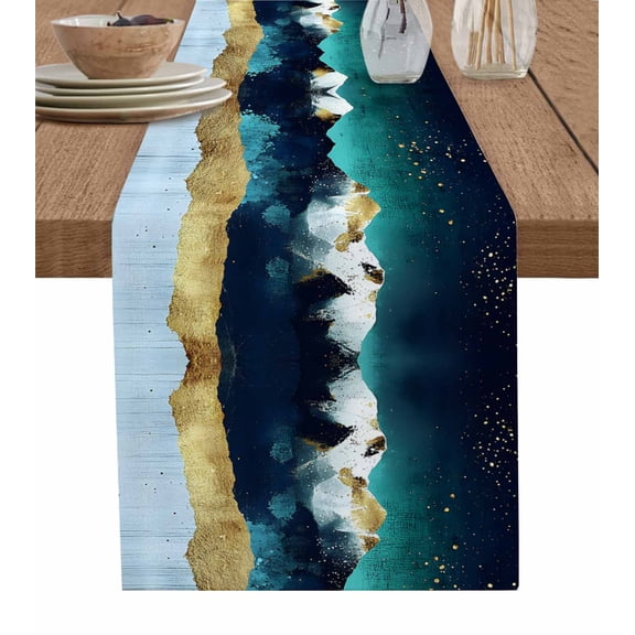 Table Runner Abstract Green Black Mountain Table Decoration for Kitchen Dinning Modern Art Table Decoration for Indoor Outdoor Party Wedding Decor 13x90 Inch