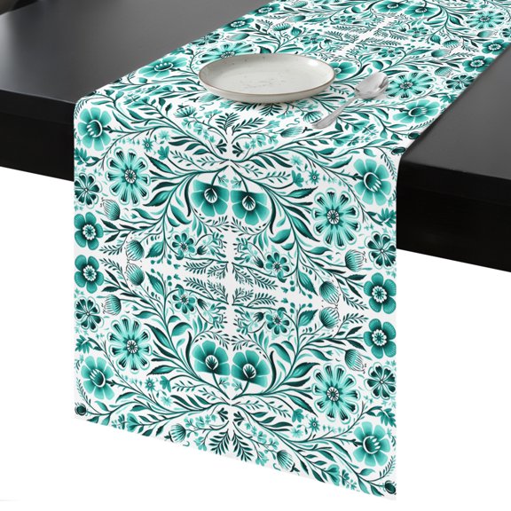 Table Runner Abstract Green Floral Decorative Dining Table Runner Vintage Ethnic Texture Kitchen Table Decoration for Home, Holiday and Party Use 13x36 Inch