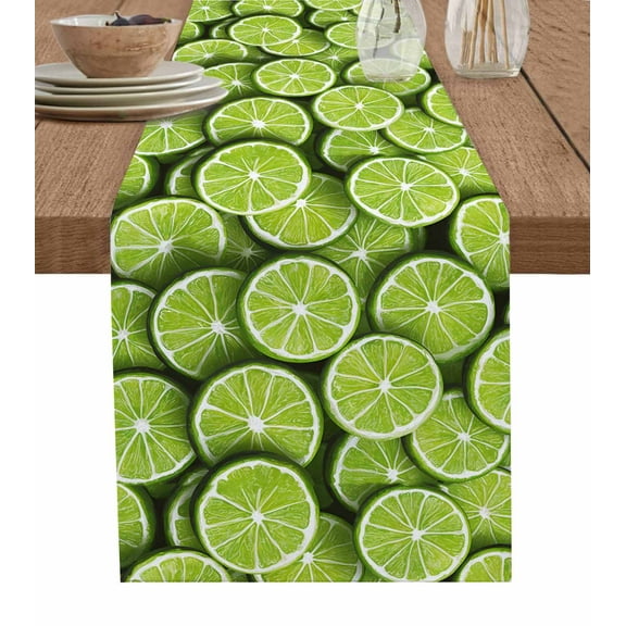 Table Runner Abstract Green Lemon Table Decoration for Kitchen Dinning Simple Style Table Decoration for Indoor Outdoor Party Wedding Decor 13x90inch