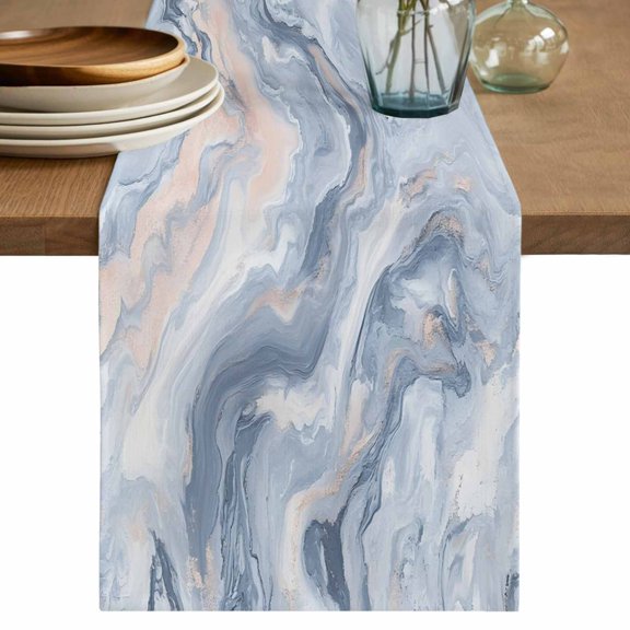Table Runner Abstract Grey Pink Marble Texture Soft Linen Style Table Runner Cloth Modern Art Dining Table Decor for Kitchen, Dining Room, Parties, Holiday & Everyday Use 13x36 Inch