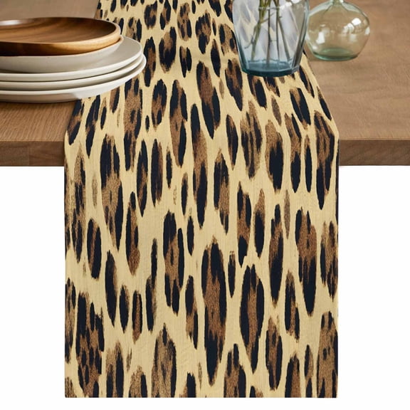Table Runner Abstract Leopard Print Soft Linen Style Table Runner Cloth Vintage Simple Style Dining Table Decor for Kitchen, Dining Room, Parties, Holiday & Everyday Use 13x36 Inch