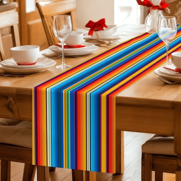 Table Runner Abstract Mexican Stripes Dresser Scarves 13x36 Inch,Linen Table Runners Colorful Lines Tablerunner for Home Dining Indoor Outdoor Wedding Party Tabletop Decor