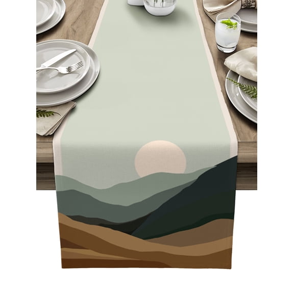 Table Runner Abstract Mountain Table Decoration for Kitchen Dinning Sunset Mountain Art Mid Century Table Decoration for Indoor Outdoor Party Wedding Decor 13x90inch