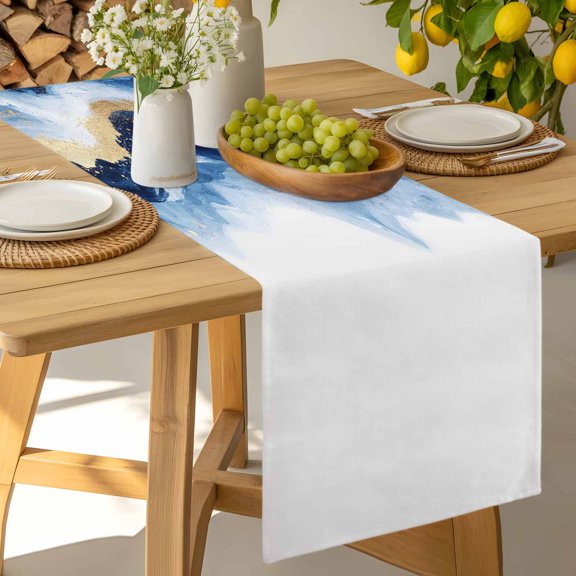 Table Runner Abstract Ocean Rough Sea Dresser Scarves 13x36 Inch,Linen Table Runners Marine Big Wave Navy Blue Gold Tablerunner for Home Dining Indoor Outdoor Wedding Party Tabletop Decor