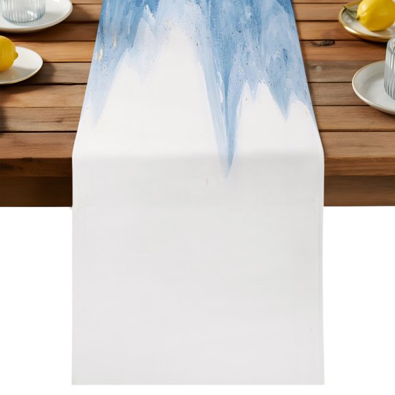 Table Runner Abstract Ocean Rough Sea Dresser Scarves 13x72 Inch,Linen Table Runners Marine Big Wave Navy Blue Gold Tablerunner for Home Dining Indoor Outdoor Wedding Party Tabletop Decor