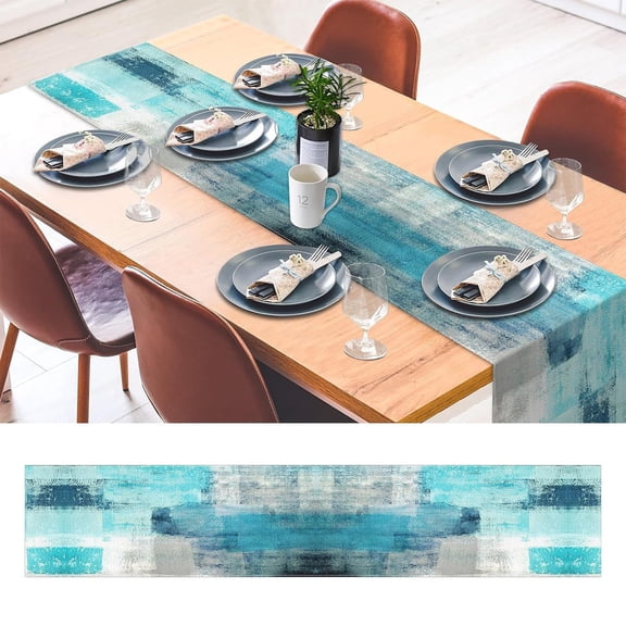 Table Runner, Abstract Oil Painting Print Polyester Table Cover for Dining Table Decor, Coffee Table Protector, Washable Linen-Textured Home Decor, 108 x 13 Inch Rectangular Scarf