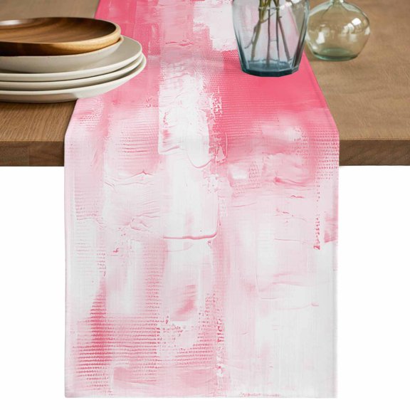 Table Runner Abstract Oil Painting Soft Linen Style Table Runner Cloth Pink Dining Table Decor for Kitchen, Dining Room, Parties, Holiday & Everyday Use 13x36 Inch