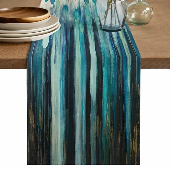 Table Runner Abstract Ombre Blue Print Art Soft Linen Style Table Runner Cloth Graffiti Dining Table Decor for Kitchen, Dining Room, Parties, Holiday & Everyday Use 13x36 Inch