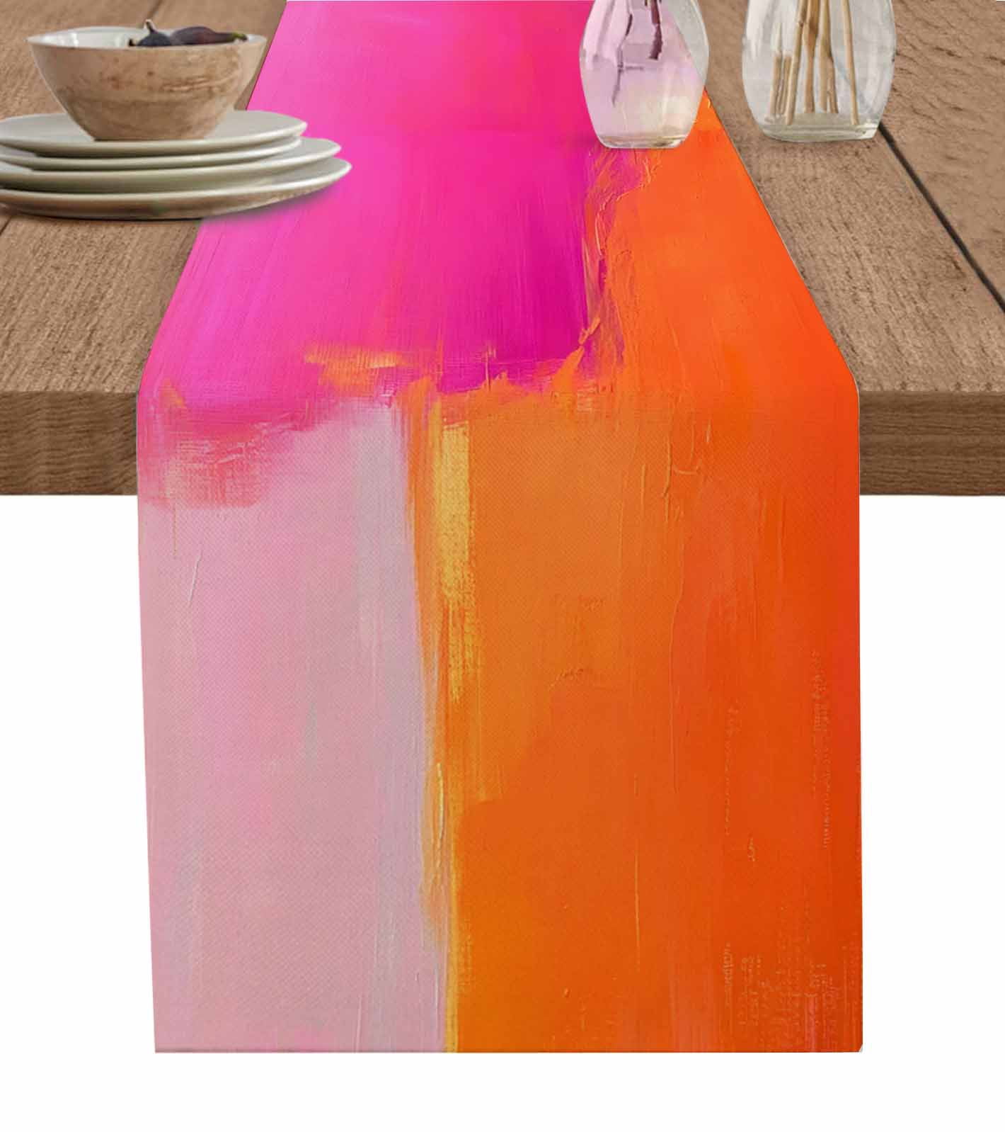 Table Runner Abstract Ombre Orange Pink Table Decoration for Kitchen Dinning Oil Painting Table Decoration for Indoor Outdoor Party Wedding Decor 13x90inch