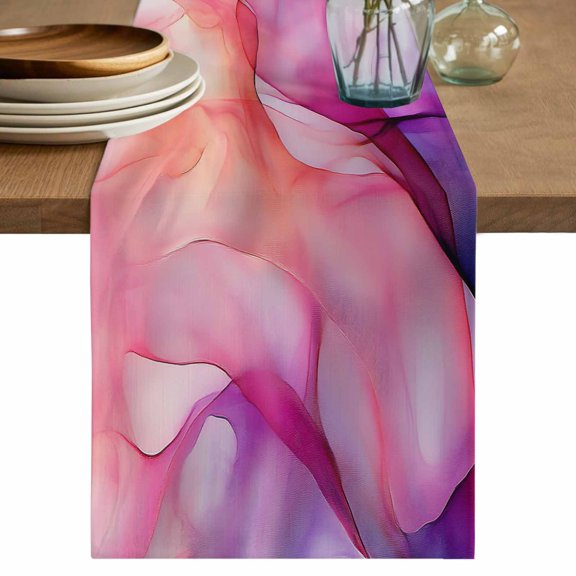 Table Runner Abstract Ombre Pink Marble Soft Linen Style Table Runner Cloth Modern Art Dining Table Decor for Kitchen, Dining Room, Parties, Holiday & Everyday Use 13x90 Inch