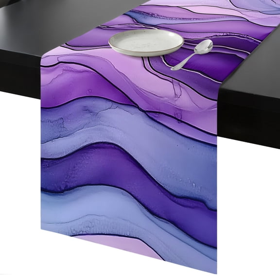Table Runner Abstract Ombre Purple Wave Decorative Dining Table Runner Purple Strips Kitchen Table Decoration for Home, Holiday and Party Use 13x36 Inch
