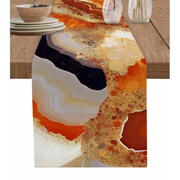 Table Runner Abstract Orange White Brown Marble Table Decoration for Kitchen Dinning Modern Art Table Decoration for Indoor Outdoor Party Wedding Decor 13x72inch