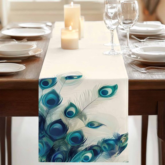 Table Runner,Abstract Peacock Feather Kitchen Dining Table Runners Tabletop Decorations Realistic Texture Tablerunner Dresser Scarves for Home Party Wedding Birthday Decor,13x72in