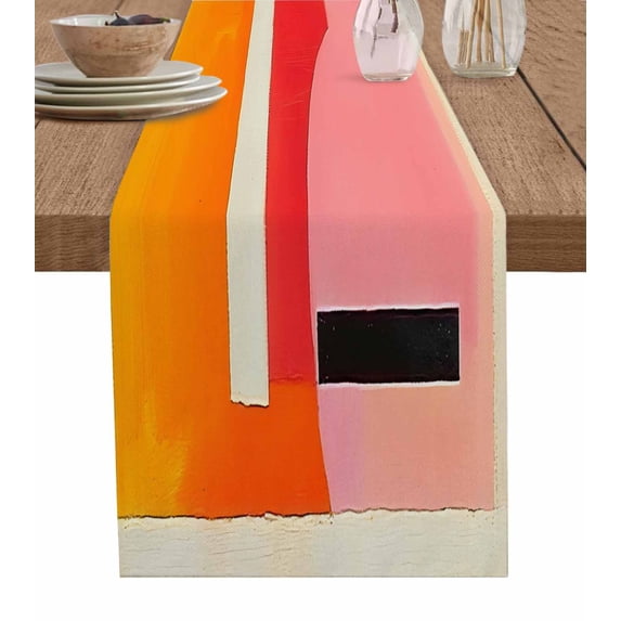 Table Runner Abstract Pink Orange Yellow Table Decoration for Kitchen Dinning Painting Modern Art Table Decoration for Indoor Outdoor Party Wedding Decor 13x90inch