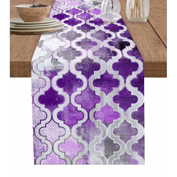 Table Runner Abstract Purple Geometric Painting Table Decoration for Kitchen Dinning Retro Art Table Decoration for Indoor Outdoor Party Wedding Decor 13x90inch