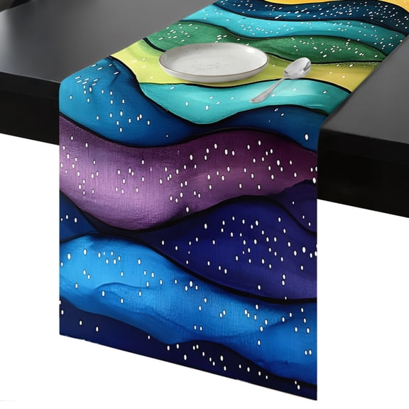 Table Runner Abstract Rainbow Wave Decorative Dining Table Runner Colorful Stripes Kitchen Table Decoration for Home, Holiday and Party Use 13x36 Inch