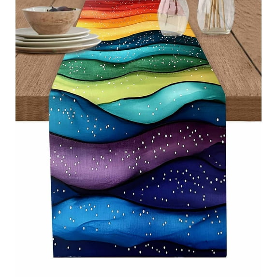 Table Runner Abstract Rainbow Wave Table Decoration for Kitchen Dinning Colorful Stripes Table Decoration for Indoor Outdoor Party Wedding Decor 13x90inch