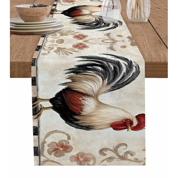 Table Runner Abstract Rooster Floral Table Decoration for Kitchen Dinning Vintage Style Table Decoration for Indoor Outdoor Party Wedding Decor 13x72 Inch