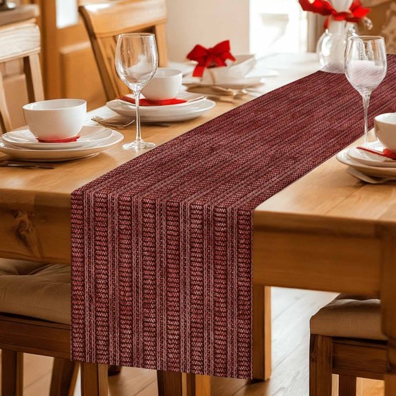 Table Runner Abstract Rustic Textile Stripe Texture Dresser Scarves 13x36 Inch Linen Table Runners Terracotta Knit Weave Tablerunner for Home Dining Indoor Outdoor Wedding Party Tabletop Decor