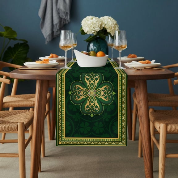 Table Runner Abstract Shamrock Celtic Knot Dresser Scarves 13x36 Inch,Linen Table Runners St. Patrick's Day Green Theme Tablerunner for Home Dining Indoor Outdoor Wedding Party Tabletop Decor