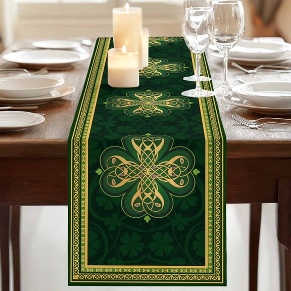 Table Runner,Abstract Shamrock Celtic Knot Kitchen Dining Table Runners Tabletop Decorations St. Patrick's Day Green Theme Tablerunner Dresser Scarves for Home Party Wedding Birthday Decor,13x72in