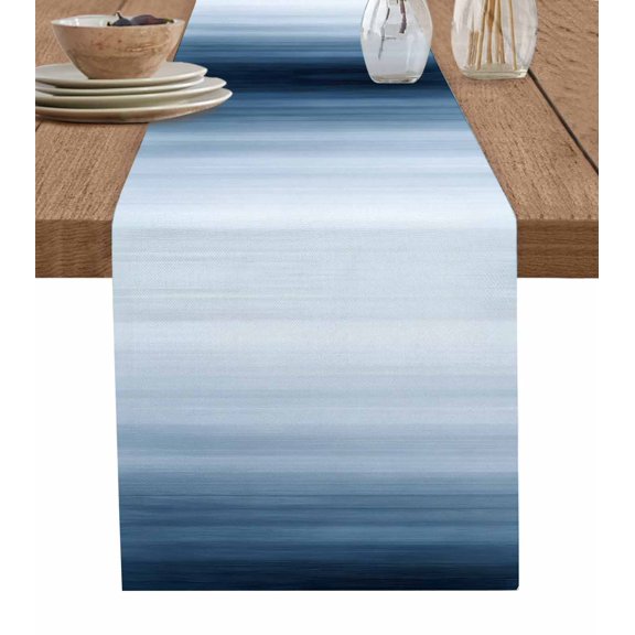Table Runner Abstract Stripes Table Decoration for Kitchen Dinning Ombre Blue Painting Table Decoration for Indoor Outdoor Party Wedding Decor 13x90inch