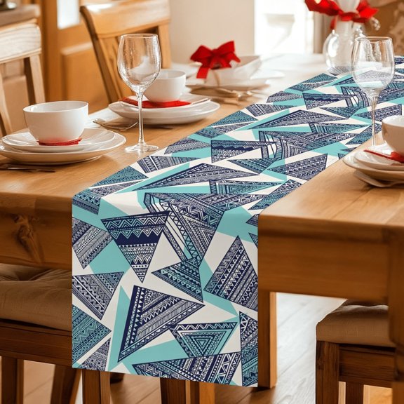 Table Runner Abstract Tribal Triangle Pattern Dresser Scarves 13x36 Inch,Linen Table Runners Rustic Geometric Art Tablerunner for Home Dining Indoor Outdoor Wedding Party Tabletop Decor