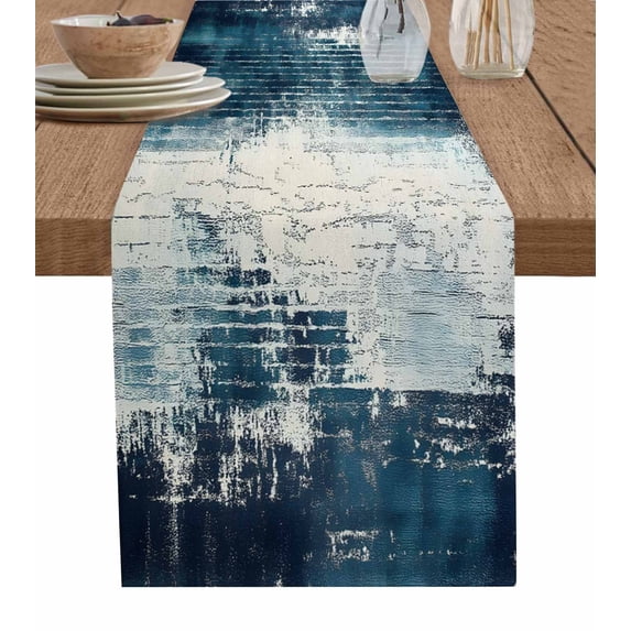 Table Runner Abstract White Blue Table Decoration for Kitchen Dinning Simple Style Table Decoration for Indoor Outdoor Party Wedding Decor 13x90inch