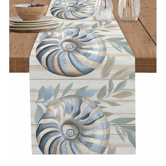 Table Runner Abstract Yellow Blue Conch Leaf Table Decoration for Kitchen Dinning Wood Grain Table Decoration for Indoor Outdoor Party Wedding Decor 13x90inch