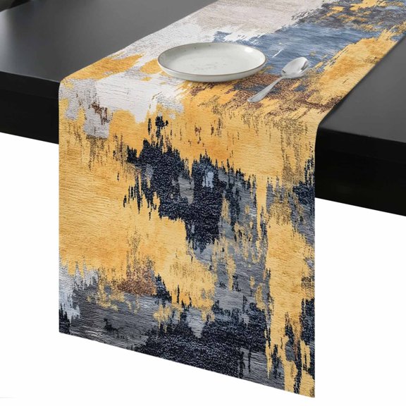Table Runner Abstract Yellow Blue White Painting Decorative Dining Table Runner Retro Modern Art Kitchen Table Decoration for Home, Holiday and Party Use 13x36 Inch