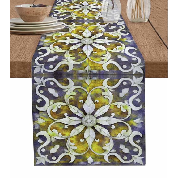 Table Runner Abstract Yellow Floral Table Decoration for Kitchen Dinning Oil Painting Table Decoration for Indoor Outdoor Party Wedding Decor 13x90inch