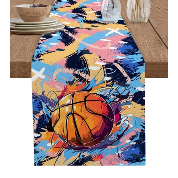 Table Runner Active Basketball Table Decoration for Kitchen Dinning Watercolor Sport Style Table Decoration for Indoor Outdoor Party Wedding Decor 13x72 Inch