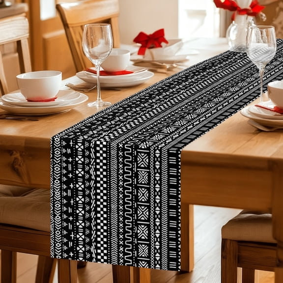 Table Runner Africa Traditional Ethnicity Pattern Dresser Scarves 13x36 Inch,Linen Table Runners Abstract Geometric Art Tablerunner for Home Dining Indoor Outdoor Wedding Party Tabletop Decor