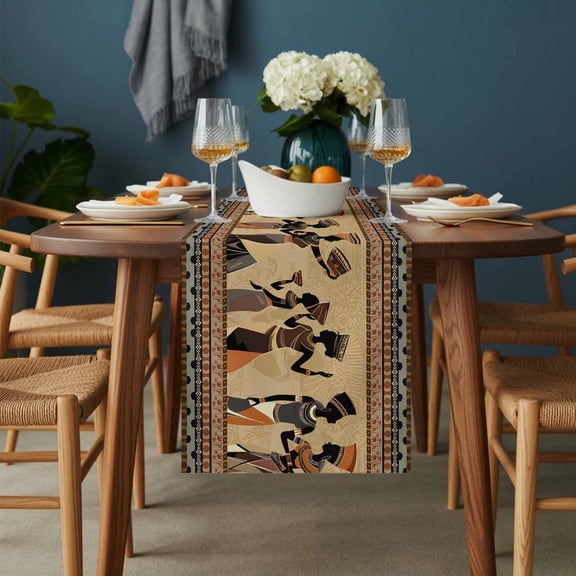 Table Runner African Black Woman Ethnic Stripes Dresser Scarves 13x36 Inch,Linen Table Runners Traditional Style Tablerunner for Home Dining Indoor Outdoor Wedding Party Tabletop Decor