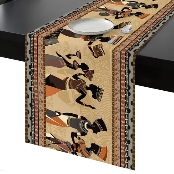 Table Runner African Women Decorative Dining Table Runner Black Boho Ethnic Style Kitchen Table Decoration for Home, Holiday and Party Use 13x36 Inch