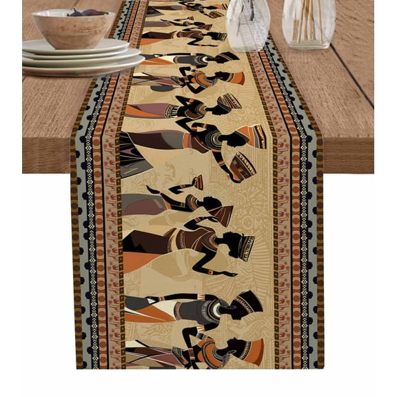 Table Runner African Women Table Decoration for Kitchen Dinning Black Boho Ethnic Style Table Decoration for Indoor Outdoor Party Wedding Decor 13x72inch