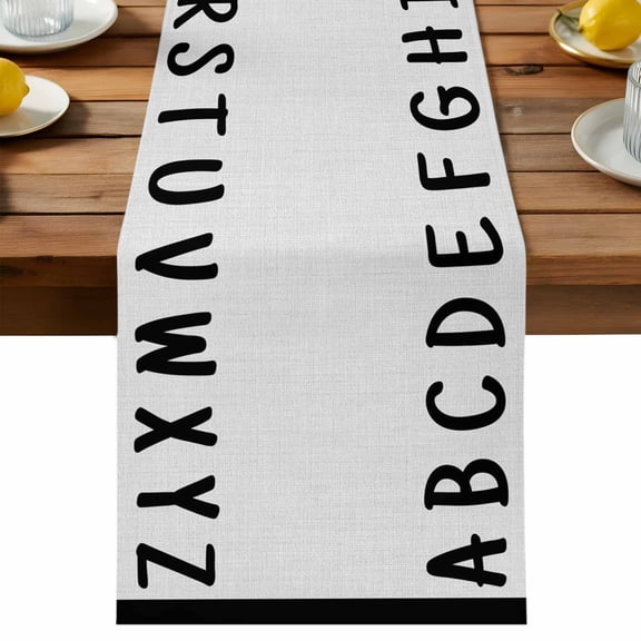 Table Runner Alphabet Table Runners White Modern Minimalist Letter Cotton Linen Dresser Scarf Kitchen Dining Table Decor for Holiday Party Decor 13x36 Inch