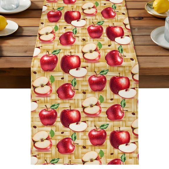 Table Runner Apples Decorative Table Runner for Kitchen Red Fruit Vintage Weave Dinning Runner for Party Wedding Holiday Indoor Outdoor 13x36inch