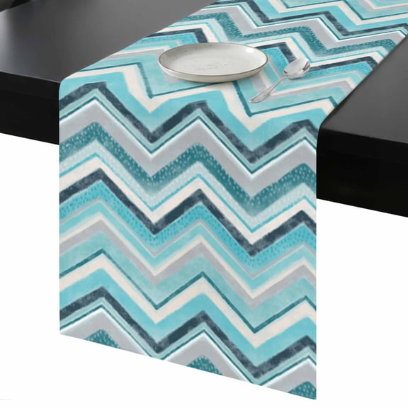 Table Runner Aqua Turquoise Chevron Decorative Dining Table Runner Geometric Design Stripe Kitchen Table Decoration for Home, Holiday and Party Use 13x36 Inch