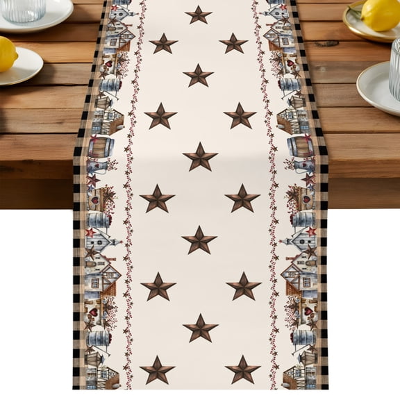Table Runner Barn Star Farm Decorative Table Runner for Kitchen Berry Bless This Home Dinning Runner for Party Wedding Holiday Indoor Outdoor 13x36inch