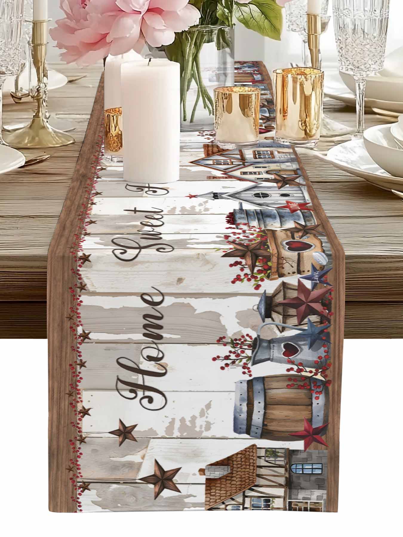 Table Runner Barn Star Sweet Home Table Runners Berry Vintage Wood ...
