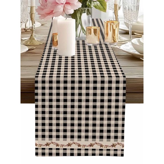 Table Runner Barn Stars Rustic Table Runners Vintage Country Black Plaid Cotton Linen Dresser Scarf Kitchen Dining Table Decor for Home Dinner Party Decor 13x36 Inch