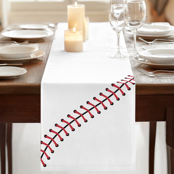 Table Runner,Baseball Sports Texture Kitchen Dining Table Runners Tabletop Decorations White Red Lines Tablerunner Dresser Scarves for Home Party Wedding Birthday Decor,13x72in