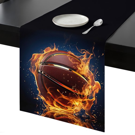 Table Runner Basketball Blaze Fire Flame Decorative Dining Table Runner Technological Sport Style Kitchen Table Decoration for Home, Holiday and Party Use 13x36 Inch